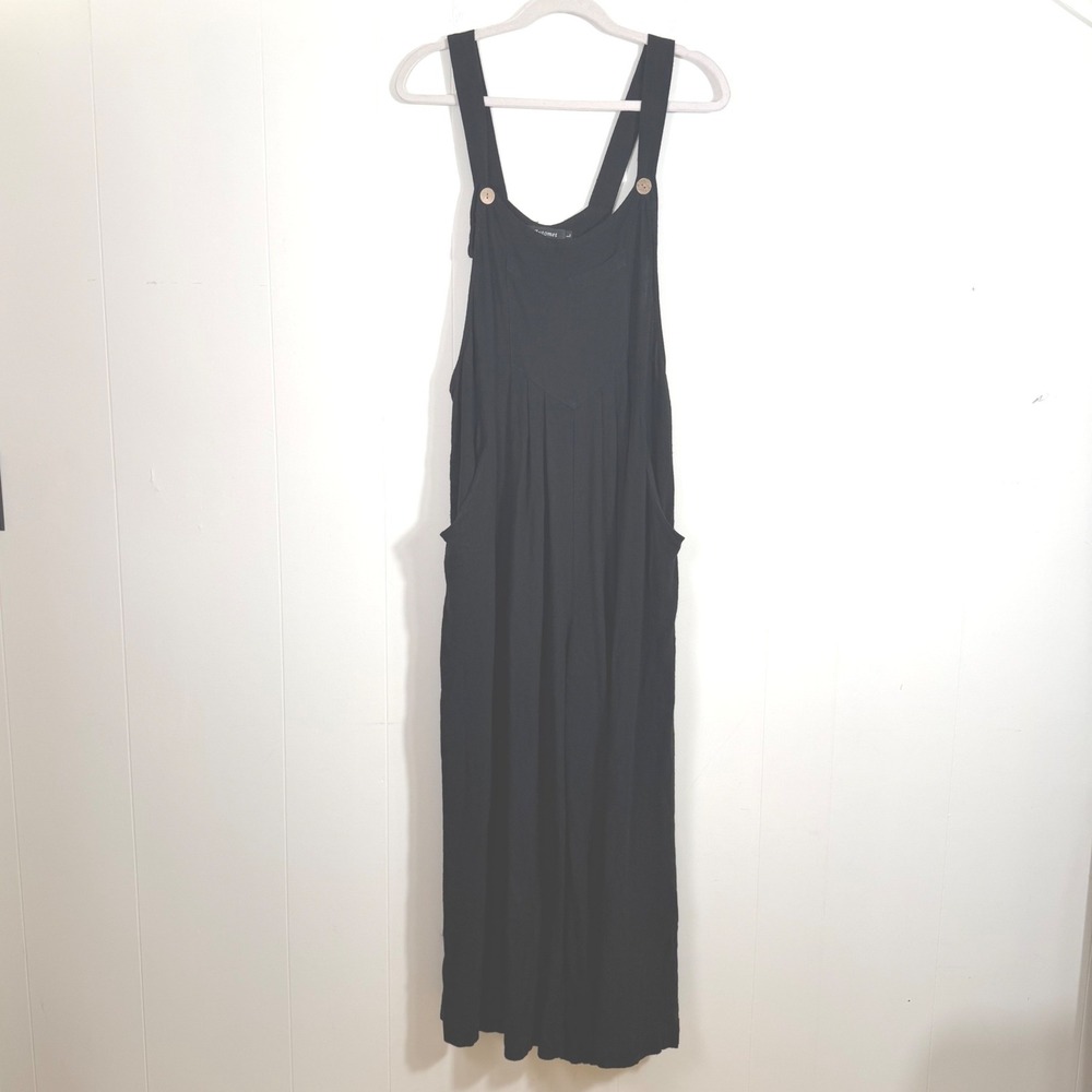 Automet Wide Leg Baggy Overalls Jumpsuit Black Linen Blend Large Grunge Boho